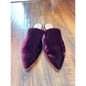 Madewell Women Burgundy Wine Velvet Pointed Toe Mules Sz 10 Leather Fall Holiday